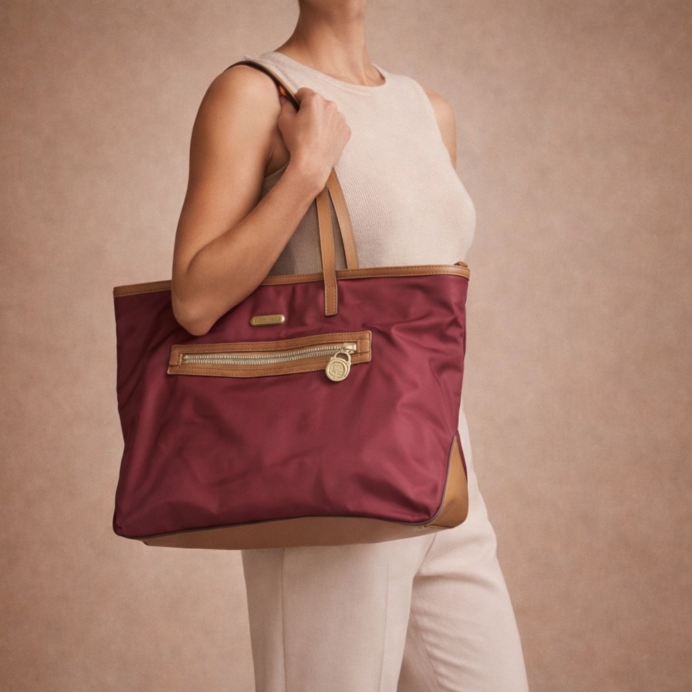 Michael Kors Burgundy and Tan Tote Bag